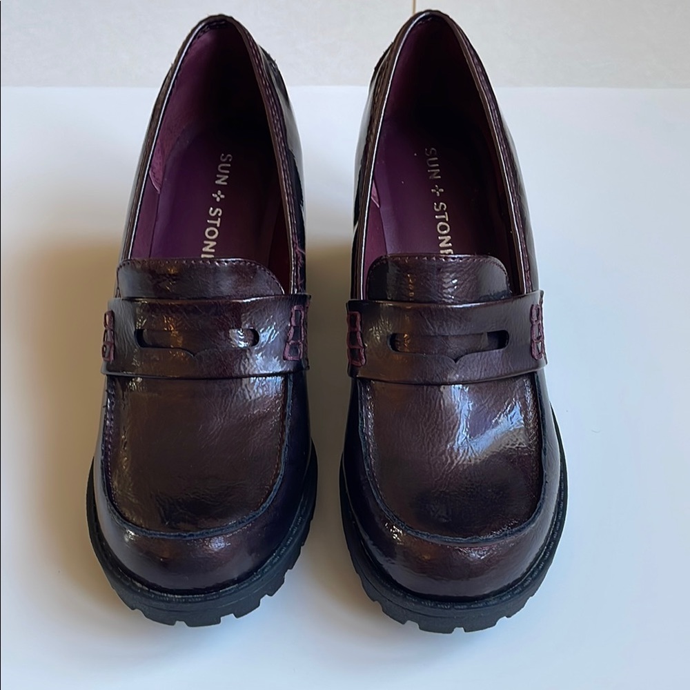 Sun + Stone Wine Patent Loafers with Chunky Sole. Like new condition.